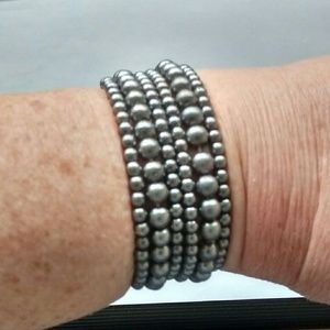 6 Gray Faux Pearl Stretch Bracelets-Mix & Match